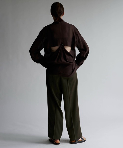 INSCRIRE(アンスクリア)の「Sheer Satin Millitary Jacket/ミリタリー/ワークジャケット/シアー素材/INSCRIRE-(ブルゾン・メンズ・ブラウン/ブラック・3/2)」の14枚目の写真
