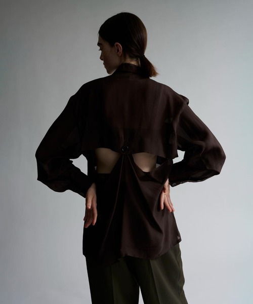 INSCRIRE(アンスクリア)の「Sheer Satin Millitary Jacket/ミリタリー/ワークジャケット/シアー素材/INSCRIRE-(ブルゾン・メンズ・ブラウン/ブラック・3/2)」の16枚目の写真