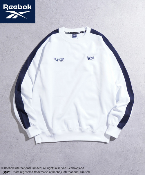Reebok(リーボック)の「REEBOK 裏起毛エンブロイダリー ロゴ袖ラインクルーネックスウェット(スウェット・メンズ・グレー/ホワイト/ブラック/ネイビー系・LARGE/X-LARGE/MEDIUM)」の1枚目の写真