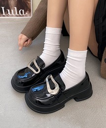 メタリックビット 厚底ローファー
