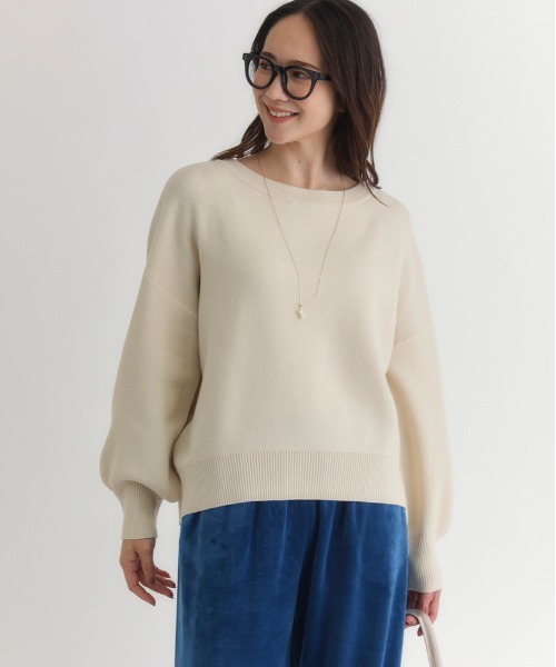 Right-on(ライトオン)の「HONEYSUCKLE ROSE(ハニーサックルローズ)【レディース】もちもちオフショルダーセーター(ニット/セーター・レディース・ブルー/オフホワイト/ブラック・L/M/S)」の8枚目の写真