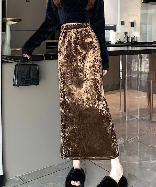 SallyLunn(サリーラン)の「ベロアIラインロングスカート(スカート・レディース・ブラック/ブラウン・L/M)」の1枚目の写真