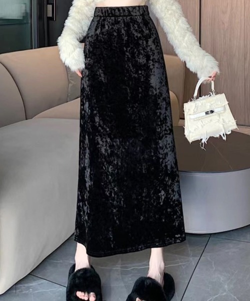 SallyLunn(サリーラン)の「ベロアIラインロングスカート(スカート・レディース・ブラック/ブラウン・L/M)」の3枚目の写真