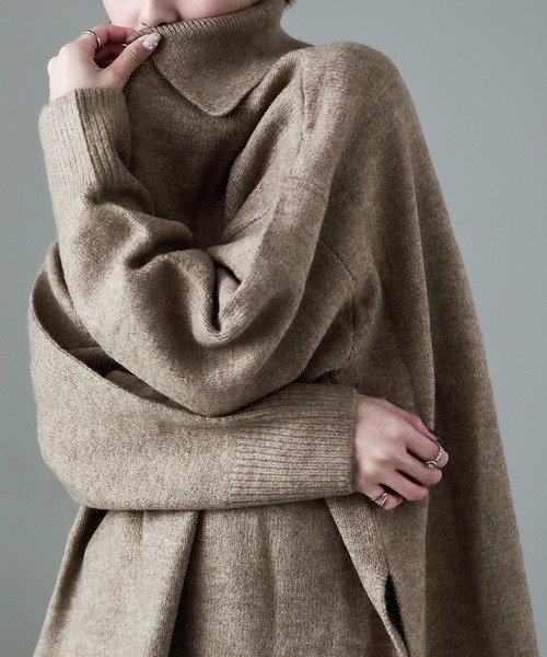 Fashion Letter(ファッションレター)の「天竺ニット スキッパープルオーバー(ニット/セーター・レディース・ネイビー/オートミール/グレイッシュベージュ・M)」の4枚目の写真