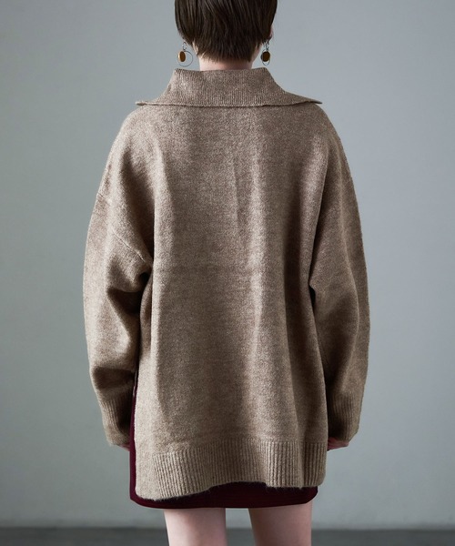 Fashion Letter(ファッションレター)の「天竺ニット スキッパープルオーバー(ニット/セーター・レディース・ネイビー/オートミール/グレイッシュベージュ・M)」の9枚目の写真