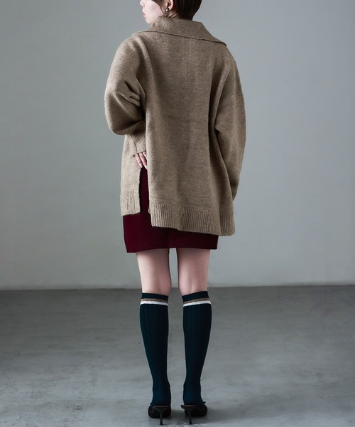 Fashion Letter(ファッションレター)の「天竺ニット スキッパープルオーバー(ニット/セーター・レディース・ネイビー/オートミール/グレイッシュベージュ・M)」の10枚目の写真