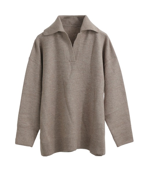 Fashion Letter(ファッションレター)の「天竺ニット スキッパープルオーバー(ニット/セーター・レディース・ネイビー/オートミール/グレイッシュベージュ・M)」の11枚目の写真