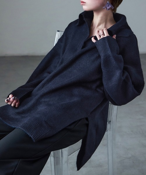 Fashion Letter(ファッションレター)の「天竺ニット スキッパープルオーバー(ニット/セーター・レディース・ネイビー/オートミール/グレイッシュベージュ・M)」の13枚目の写真