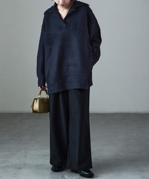 Fashion Letter(ファッションレター)の「天竺ニット スキッパープルオーバー(ニット/セーター・レディース・ネイビー/オートミール/グレイッシュベージュ・M)」の16枚目の写真