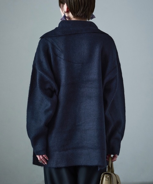 Fashion Letter(ファッションレター)の「天竺ニット スキッパープルオーバー(ニット/セーター・レディース・ネイビー/オートミール/グレイッシュベージュ・M)」の18枚目の写真