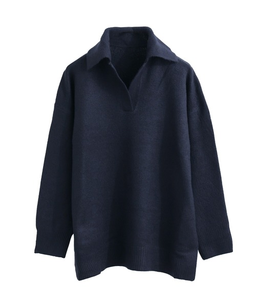 Fashion Letter(ファッションレター)の「天竺ニット スキッパープルオーバー(ニット/セーター・レディース・ネイビー/オートミール/グレイッシュベージュ・M)」の19枚目の写真