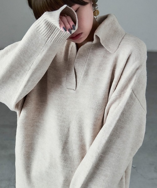 Fashion Letter(ファッションレター)の「天竺ニット スキッパープルオーバー(ニット/セーター・レディース・ネイビー/オートミール/グレイッシュベージュ・M)」の21枚目の写真