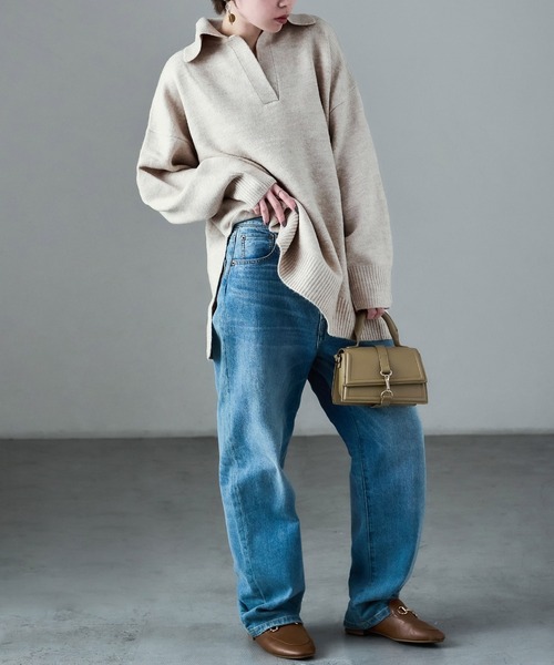 Fashion Letter(ファッションレター)の「天竺ニット スキッパープルオーバー(ニット/セーター・レディース・ネイビー/オートミール/グレイッシュベージュ・M)」の22枚目の写真