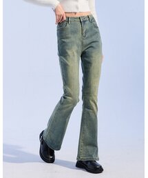 ウォッシュドデニムブーツカット (JEAN BLUE)