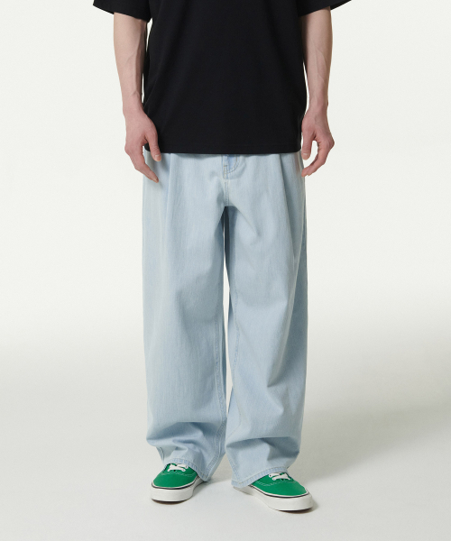 MUSINSA STANDARD（ムシンサスタンダード）の「リネンライクセミバルーンデニムパンツ[ブリーチ]（デニムパンツ・メンズ・その他・33/26/27/28/29/38/36/34/32/30/31）」の2枚目の写真
