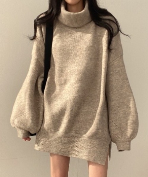 yuue' ( wear )(ユーイ)の「タートルネックボリュームニット/ミニワンピース(ニット/セーター・レディース・グレー/ブラック/ベージュ・FREE)」の3枚目の写真