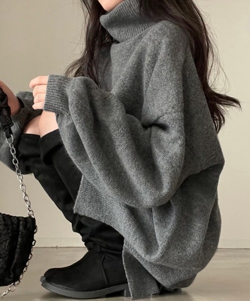 yuue' ( wear )(ユーイ)の「タートルネックボリュームニット/ミニワンピース(ニット/セーター・レディース・グレー/ブラック/ベージュ・FREE)」の20枚目の写真