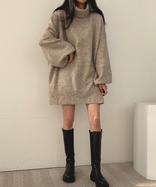 yuue' ( wear )(ユーイ)の「タートルネックボリュームニット/ミニワンピース(ニット/セーター・レディース・グレー/ブラック/ベージュ・FREE)」の4枚目の写真