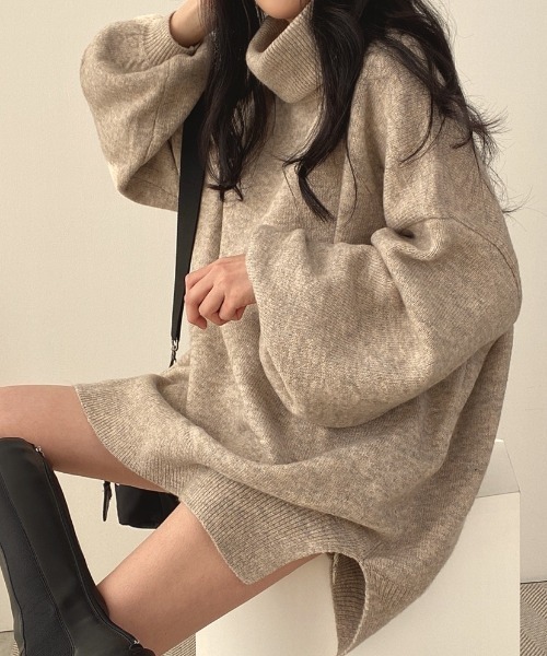 yuue' ( wear )(ユーイ)の「タートルネックボリュームニット/ミニワンピース(ニット/セーター・レディース・グレー/ブラック/ベージュ・FREE)」の5枚目の写真