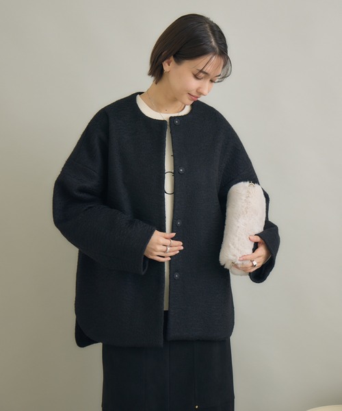 KATHARINE ROSS（キャサリンロス）の「【KATHARINE ROSS】ブークレノーカラーミドルコート（ノーカラーコート・レディース・ブラック/オフホワイト・FREE）」の22枚目の写真