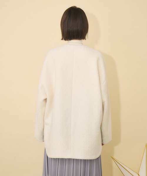 KATHARINE ROSS（キャサリンロス）の「【KATHARINE ROSS】ブークレノーカラーミドルコート（ノーカラーコート・レディース・ブラック/オフホワイト・FREE）」の6枚目の写真