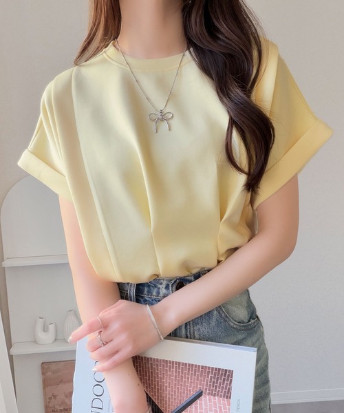 mily bilet(ミウィビレット)の「【mily bilet】ウエストラインを細魅せ♪スリット入りタックデザインカットソートップス(半袖)(Tシャツ/カットソー・レディース・イエロー/ブラック/ホワイト/杢グレー・X-LARGE/SMALL/MEDIUM/LARGE)」の21枚目の写真