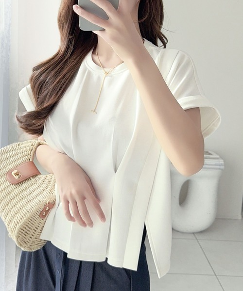 mily bilet(ミウィビレット)の「【mily bilet】ウエストラインを細魅せ♪スリット入りタックデザインカットソートップス(半袖)(Tシャツ/カットソー・レディース・イエロー/ブラック/ホワイト/杢グレー・X-LARGE/SMALL/MEDIUM/LARGE)」の8枚目の写真