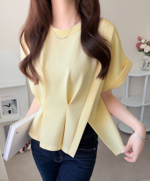 mily bilet(ミウィビレット)の「【mily bilet】ウエストラインを細魅せ♪スリット入りタックデザインカットソートップス(半袖)(Tシャツ/カットソー・レディース・イエロー/ブラック/ホワイト/杢グレー・X-LARGE/SMALL/MEDIUM/LARGE)」の13枚目の写真