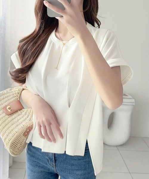 mily bilet(ミウィビレット)の「【mily bilet】ウエストラインを細魅せ♪スリット入りタックデザインカットソートップス(半袖)(Tシャツ/カットソー・レディース・イエロー/ブラック/ホワイト/杢グレー・X-LARGE/SMALL/MEDIUM/LARGE)」の14枚目の写真