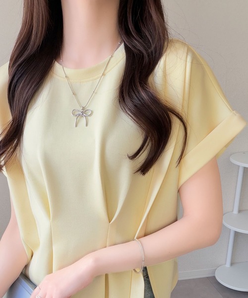 mily bilet(ミウィビレット)の「【mily bilet】ウエストラインを細魅せ♪スリット入りタックデザインカットソートップス(半袖)(Tシャツ/カットソー・レディース・イエロー/ブラック/ホワイト/杢グレー・X-LARGE/SMALL/MEDIUM/LARGE)」の18枚目の写真