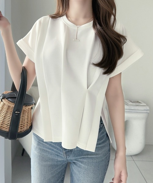mily bilet(ミウィビレット)の「【mily bilet】ウエストラインを細魅せ♪スリット入りタックデザインカットソートップス(半袖)(Tシャツ/カットソー・レディース・イエロー/ブラック/ホワイト/杢グレー・X-LARGE/SMALL/MEDIUM/LARGE)」の15枚目の写真