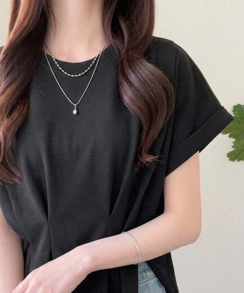 mily bilet(ミウィビレット)の「【mily bilet】ウエストラインを細魅せ♪スリット入りタックデザインカットソートップス(半袖)(Tシャツ/カットソー・レディース・イエロー/ブラック/ホワイト/杢グレー・X-LARGE/SMALL/MEDIUM/LARGE)」の16枚目の写真