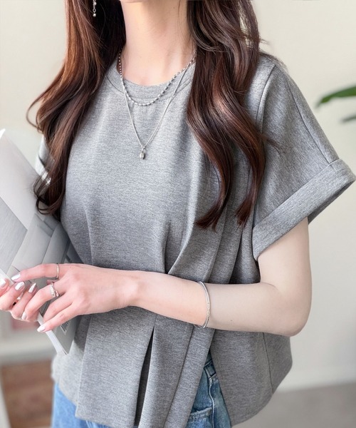 mily bilet(ミウィビレット)の「【mily bilet】ウエストラインを細魅せ♪スリット入りタックデザインカットソートップス(半袖)(Tシャツ/カットソー・レディース・イエロー/ブラック/ホワイト/杢グレー・X-LARGE/SMALL/MEDIUM/LARGE)」の17枚目の写真
