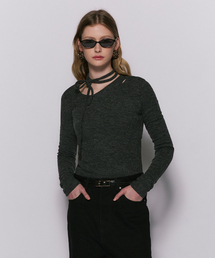 REVERSIBLE LAYERED SLIT RIBBED KNIT BLACK