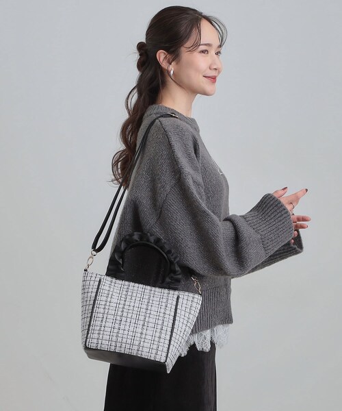 セール】フリルハンドルツイードトートバッグ（トートバッグ）｜SHOO