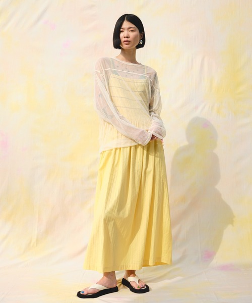 sara mallika(サラ マリカ)の「COTTON STRIPE JAQUARD SHIRRING DRESS(ワンピース・レディース・グリーン/イエロー・FREE)」の6枚目の写真