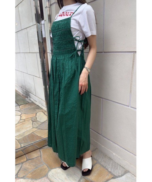 sara mallika(サラ マリカ)の「COTTON STRIPE JAQUARD SHIRRING DRESS(ワンピース・レディース・グリーン/イエロー・FREE)」の3枚目の写真