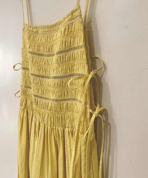sara mallika(サラ マリカ)の「COTTON STRIPE JAQUARD SHIRRING DRESS(ワンピース・レディース・グリーン/イエロー・FREE)」の7枚目の写真