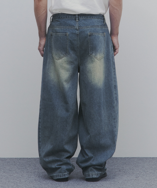 セール】ウォッシュドワイドバルーンデニムパンツ（ウォッシュドライト