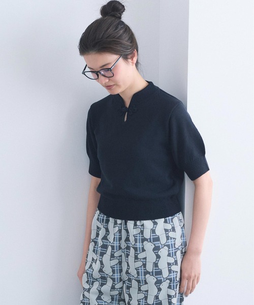 I am I in fact...(アイアムアイインファクト)の「COTTON NYLON 華釦プルオーバー(ニット/セーター・レディース・グリーン/ブラック/グレー・FREE)」の20枚目の写真