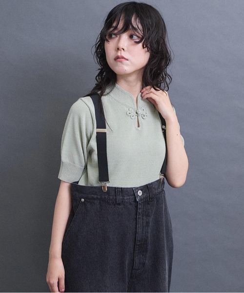 I am I in fact...(アイアムアイインファクト)の「COTTON NYLON 華釦プルオーバー(ニット/セーター・レディース・グリーン/ブラック/グレー・FREE)」の16枚目の写真