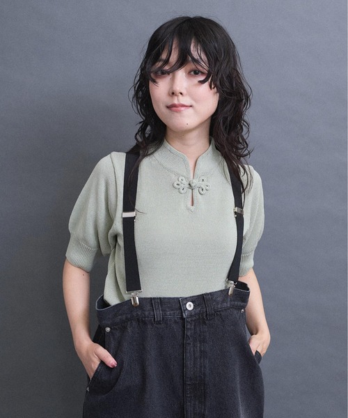 I am I in fact...(アイアムアイインファクト)の「COTTON NYLON 華釦プルオーバー(ニット/セーター・レディース・グリーン/ブラック/グレー・FREE)」の14枚目の写真