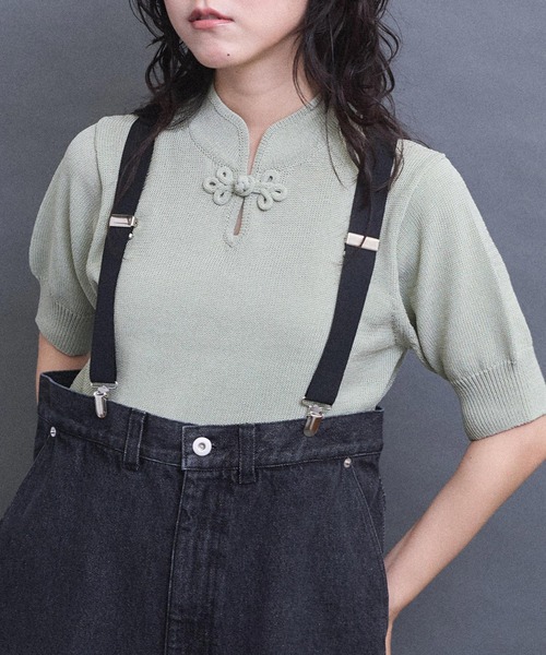 I am I in fact...(アイアムアイインファクト)の「COTTON NYLON 華釦プルオーバー(ニット/セーター・レディース・グリーン/ブラック/グレー・FREE)」の15枚目の写真