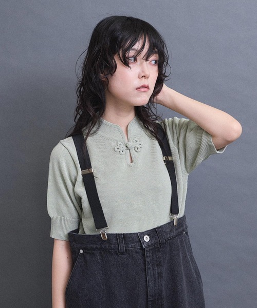 I am I in fact...(アイアムアイインファクト)の「COTTON NYLON 華釦プルオーバー(ニット/セーター・レディース・グリーン/ブラック/グレー・FREE)」の13枚目の写真