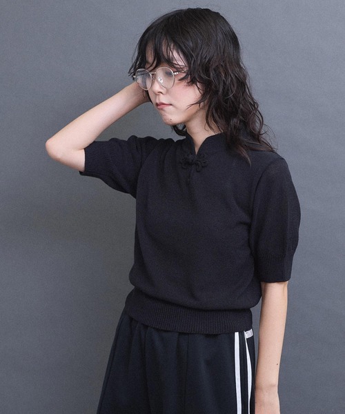 I am I in fact...(アイアムアイインファクト)の「COTTON NYLON 華釦プルオーバー(ニット/セーター・レディース・グリーン/ブラック/グレー・FREE)」の7枚目の写真