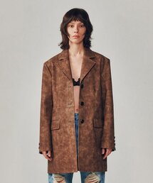 VEGAN LEATHER HALF COAT [BROWN]