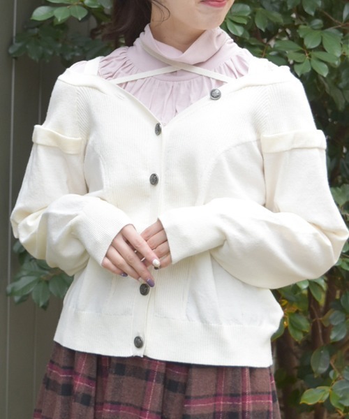 axes femme(アクシーズファム)の「オフショル風ニットカーディガン(カーディガン/ボレロ・レディース・ホワイト/ブラック/ワイン・FREE)」の1枚目の写真