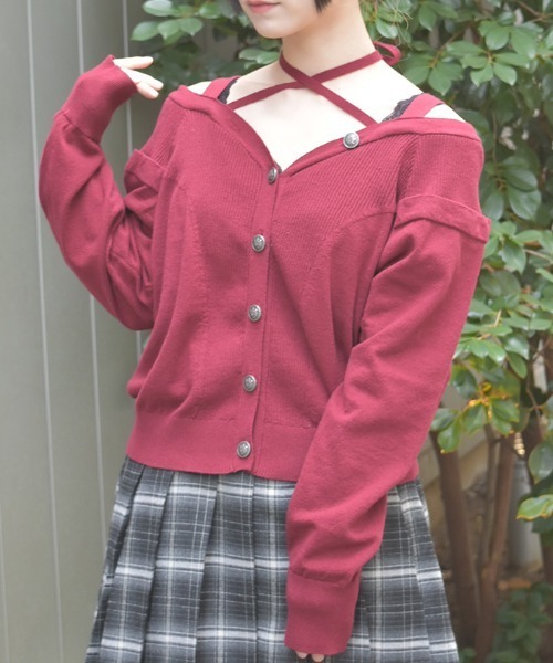 axes femme(アクシーズファム)の「オフショル風ニットカーディガン(カーディガン/ボレロ・レディース・ホワイト/ブラック/ワイン・FREE)」の3枚目の写真