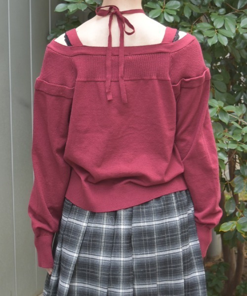 axes femme(アクシーズファム)の「オフショル風ニットカーディガン(カーディガン/ボレロ・レディース・ホワイト/ブラック/ワイン・FREE)」の6枚目の写真
