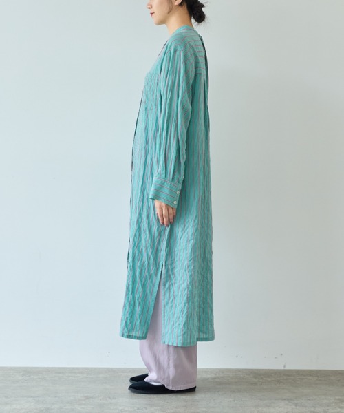 yuni（ユニ　）の「●キュプラポリエステルコットン stripe シャツワンピース（シャツワンピース・レディース・グリーン/アイボリー/パープル・FREE）」の17枚目の写真